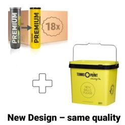Premium Tennisball 18x 4 Ball Tube In A Box, Plus Ball Bucket
